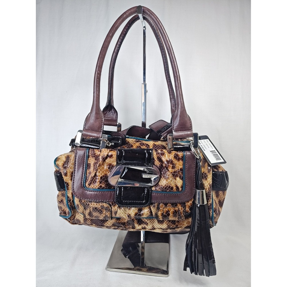 Guess Lindsey Mocha Animal Print Handbag Satchel LE249919 NWT